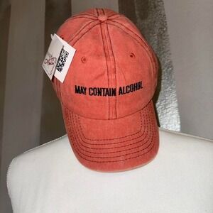 "May Contain Alcohol" red distressed cap Unisex NWT
